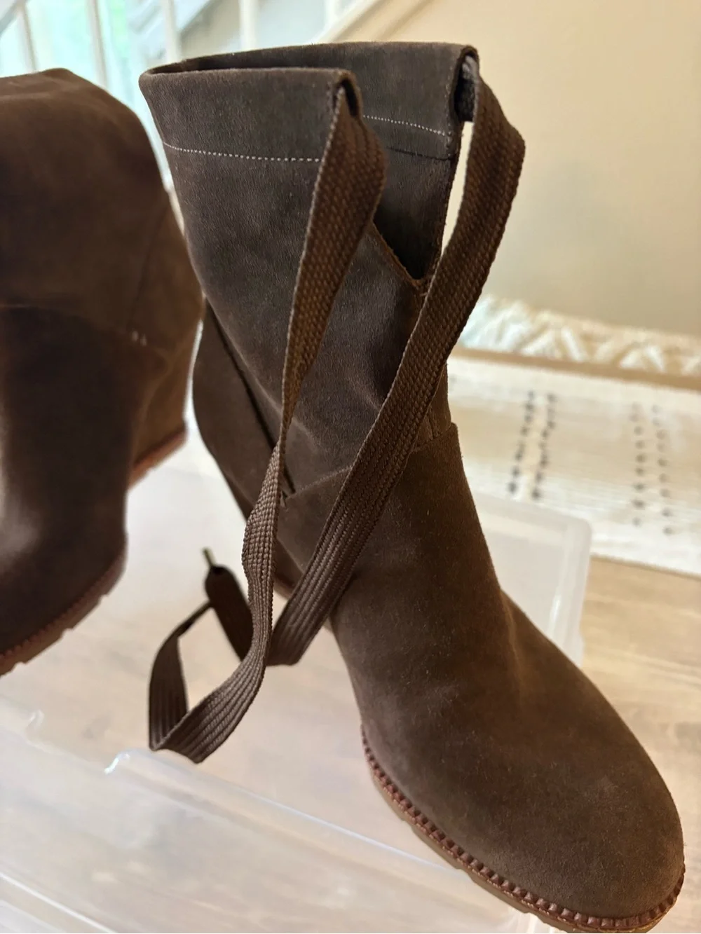 kate spade Brown Suede Wedge Ankle Boots with Lace Tie - Picture 6 of 8